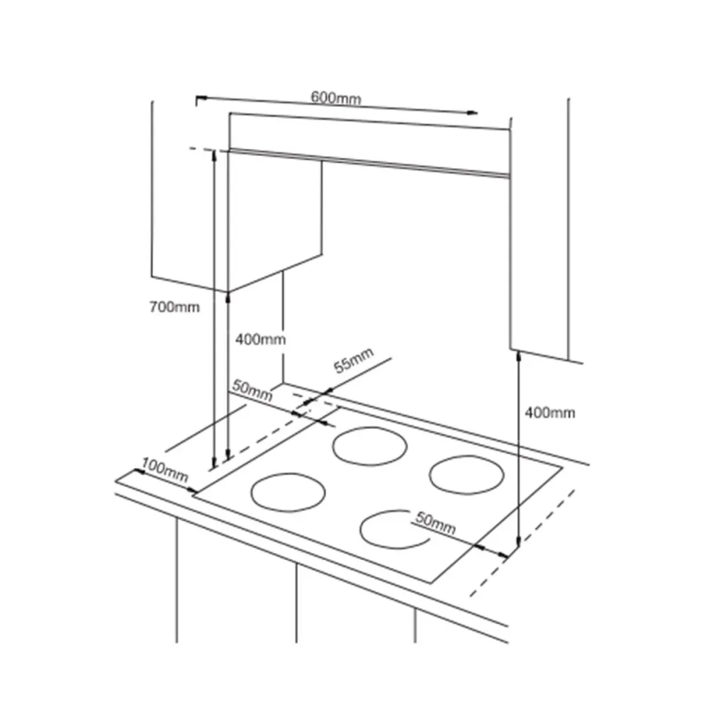 Encendedor Largo de Encimera de gas Infiniton GASDL4 6050W 4 fuegos inox 60 cm