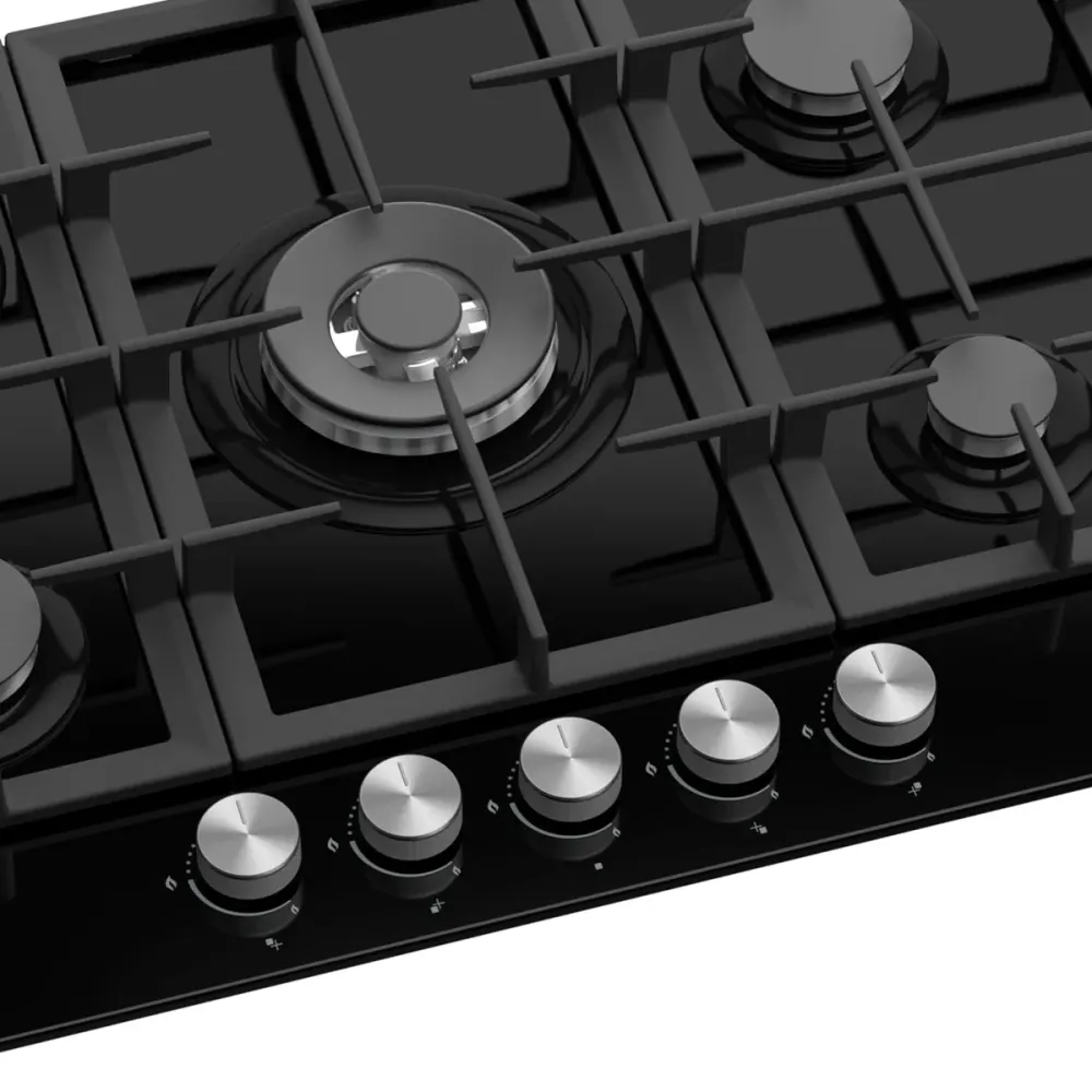 Encimera de gas Infiniton 78GLN52 5 fuegos 11700W encendido electrónico cristal negro 70 cm