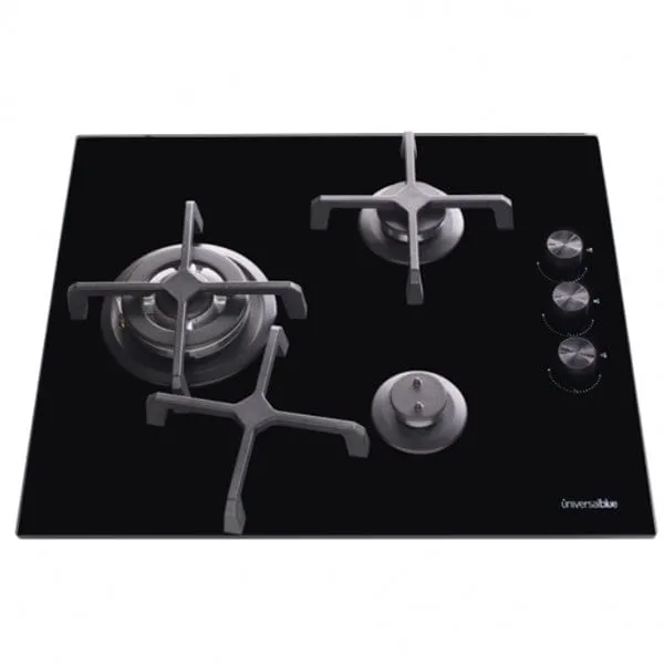Encimera de gas Universal Cobalto 3f UECGDBLACK-19 cristal negro