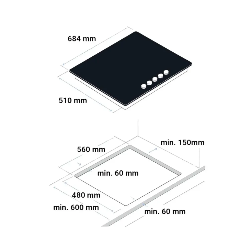 Placa de gas Maia BB-Plus Estándar Blue 5 fuegos encendido eléctrico