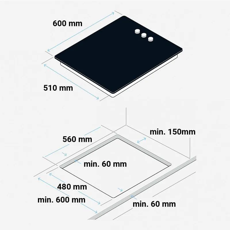Placa de gas Maia B-Plus Multicompatible Blue 3 fuegos encendido eléctrico negro 60 cm