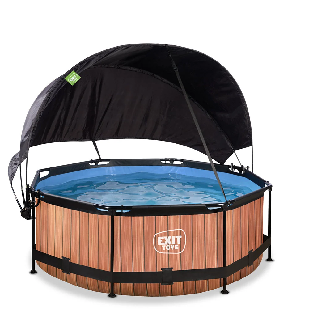 Aspirador para Estanque Piscina EXIT Wood 244x76 com bomba de filtro e toldo - castanho