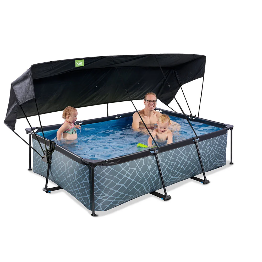 Bomba para Estanque Piscina EXIT Stone 220x150x65 com bomba de filtro e toldo - cinza
