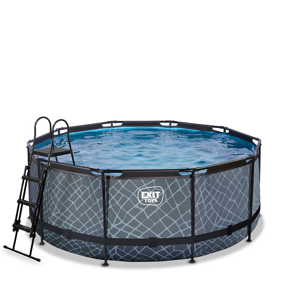 Filtro de Estanque Piscina EXIT Stone 360x122 com filtro de areia e escada - cinza