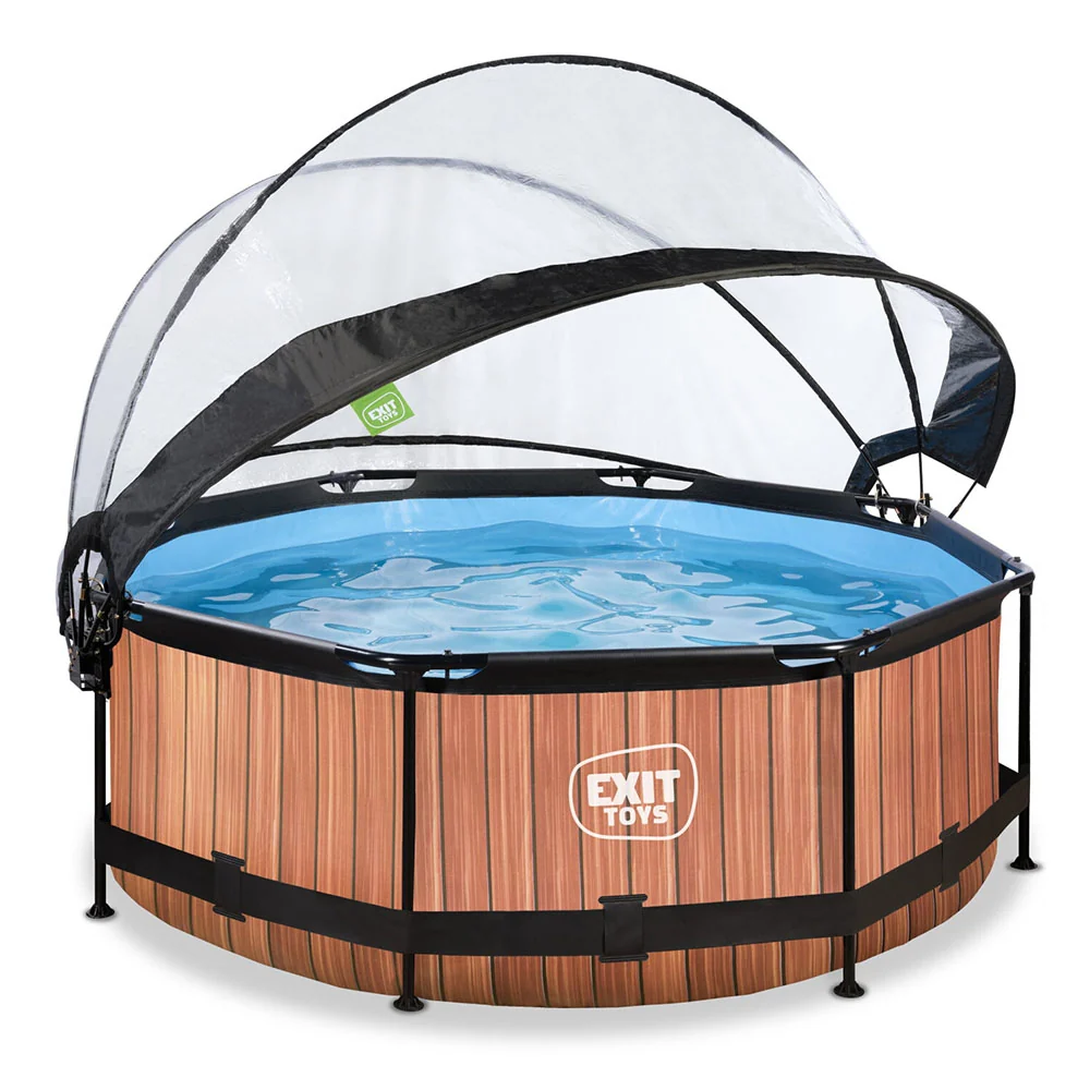 Filtro de Estanque Piscina EXIT Wood 244x76 com bomba de filtro e cúpula - Castanho