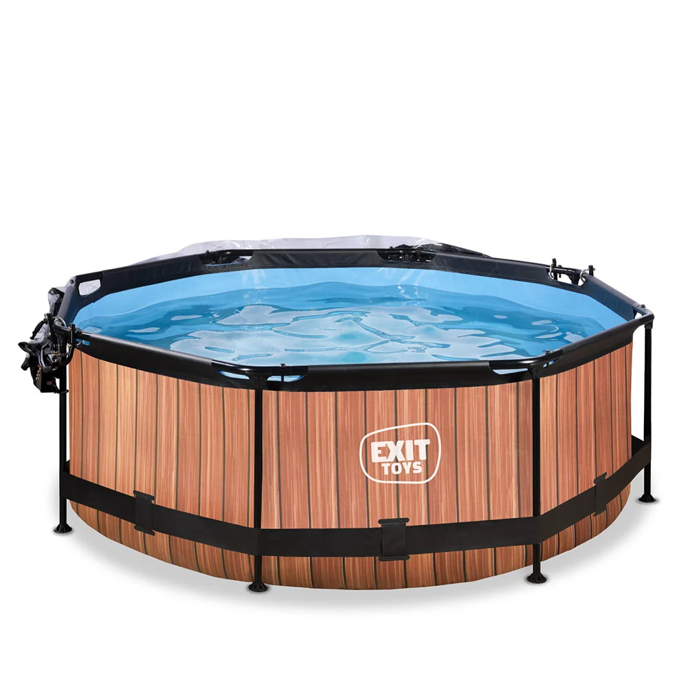 Filtro de Estanque Piscina EXIT Wood 244x76 com bomba de filtro e cúpula - Castanho