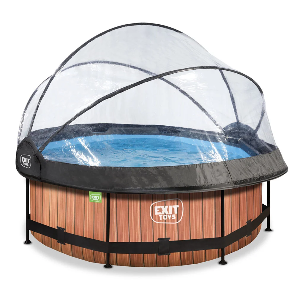 Filtro de Estanque Piscina EXIT Wood 244x76 com bomba de filtro e cúpula - Castanho