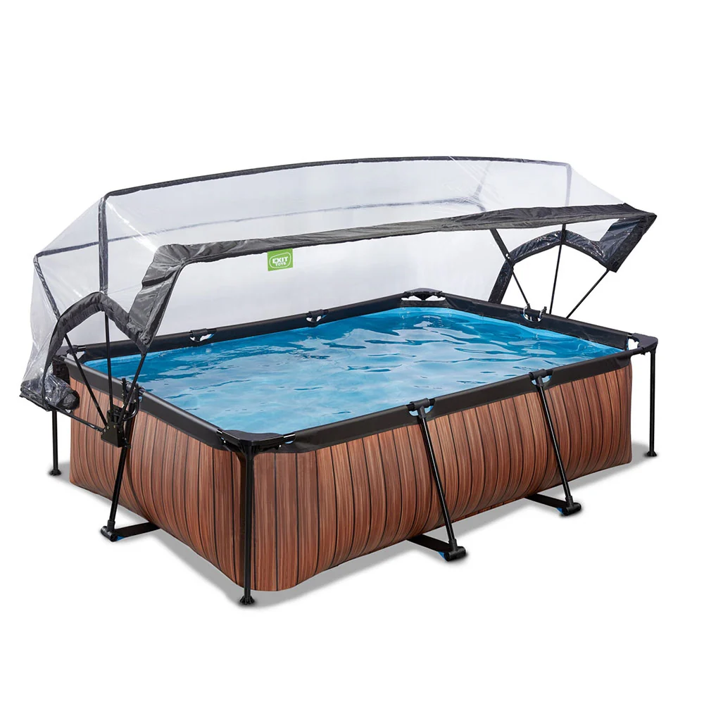 Kit de Oxigenación Piscina EXIT Wood 220x150x65 com bomba de filtro e cobertura - castanho