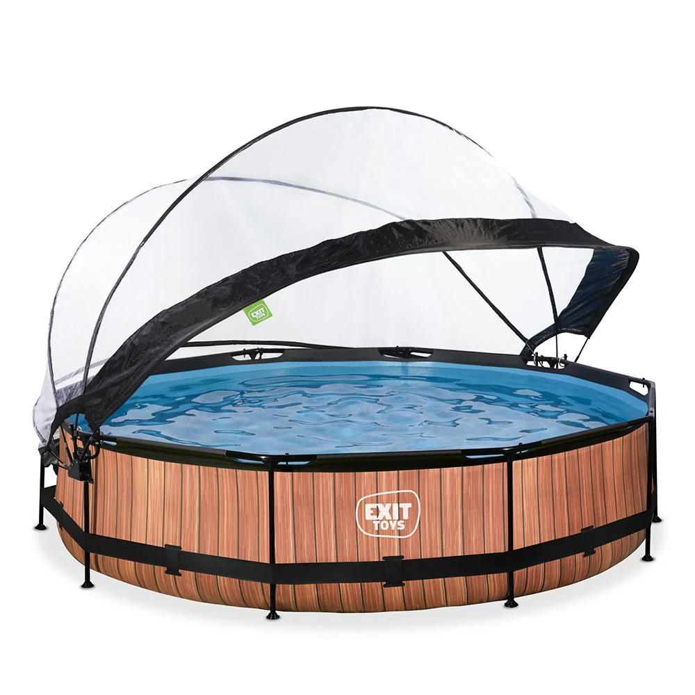Premium para Estanque Piscina EXIT Wood 366x76 com bomba de filtro e cúpula - Castanho