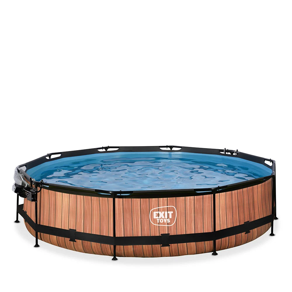 Premium para Estanque Piscina EXIT Wood 366x76 com bomba de filtro e cúpula - Castanho