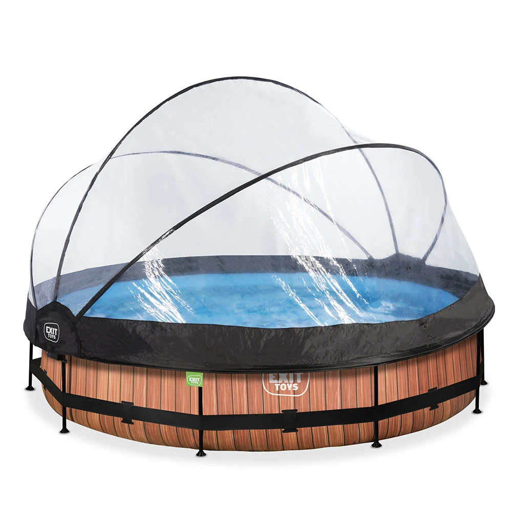 Premium para Estanque Piscina EXIT Wood 366x76 com bomba de filtro e cúpula - Castanho