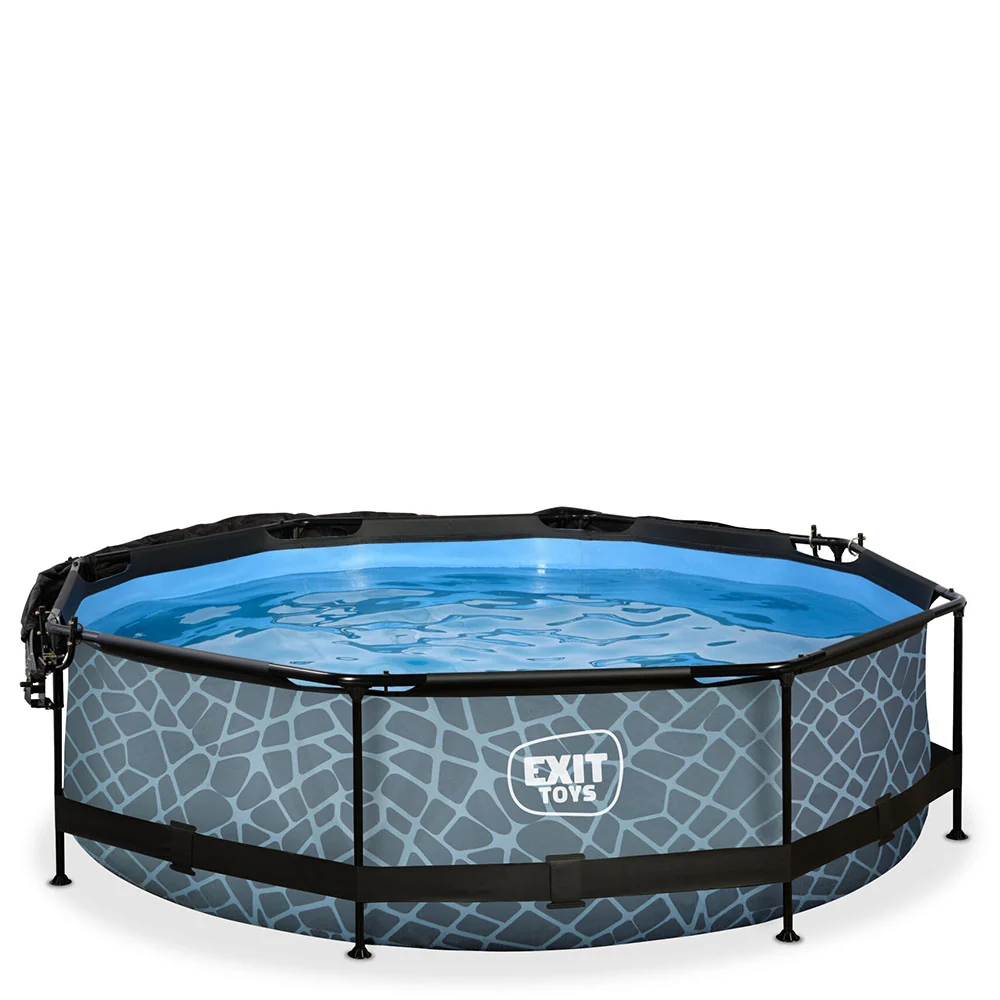 Profesional Impermeable Piscina EXIT Stone 300x76 con bomba de filtro y toldo - gris