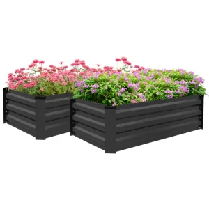 Outsunny Juego de 2 Jardineras de Exterior de Acero Huerto Urbano Rectangular para Cultivos Plantas Flores para Patio Jard...