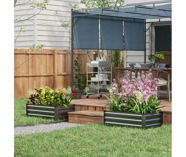 Outsunny Juego de 2 Jardineras de Exterior de Acero Huerto Urbano Rectangular para Cultivos Plantas Flores para Patio Jard...