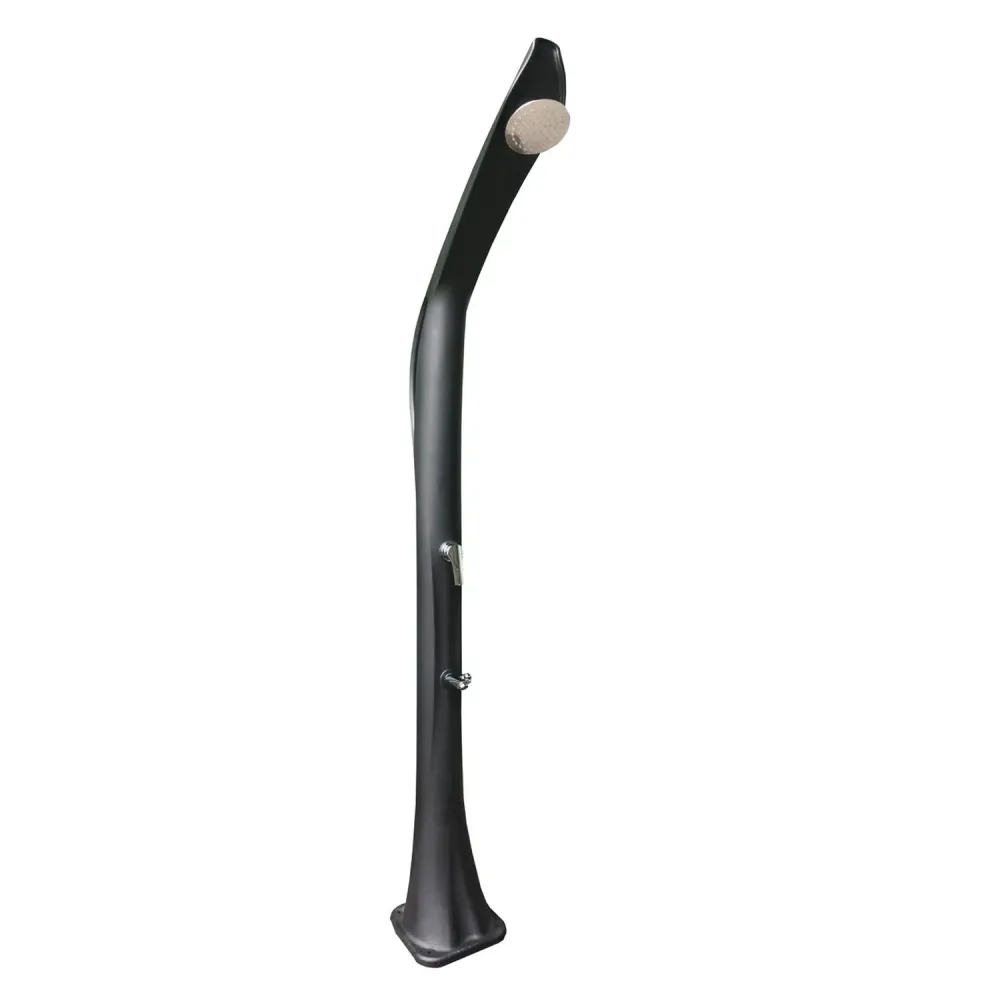 Columna de ducha solar en HDPE negro, con rociador de 15 cm y lava-pies