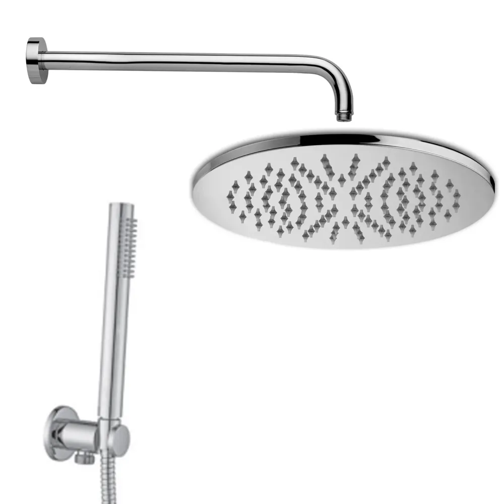 Kit de ducha 074AG con rociador, brazo de ducha y set dúplex Paffoni con elástico en plata