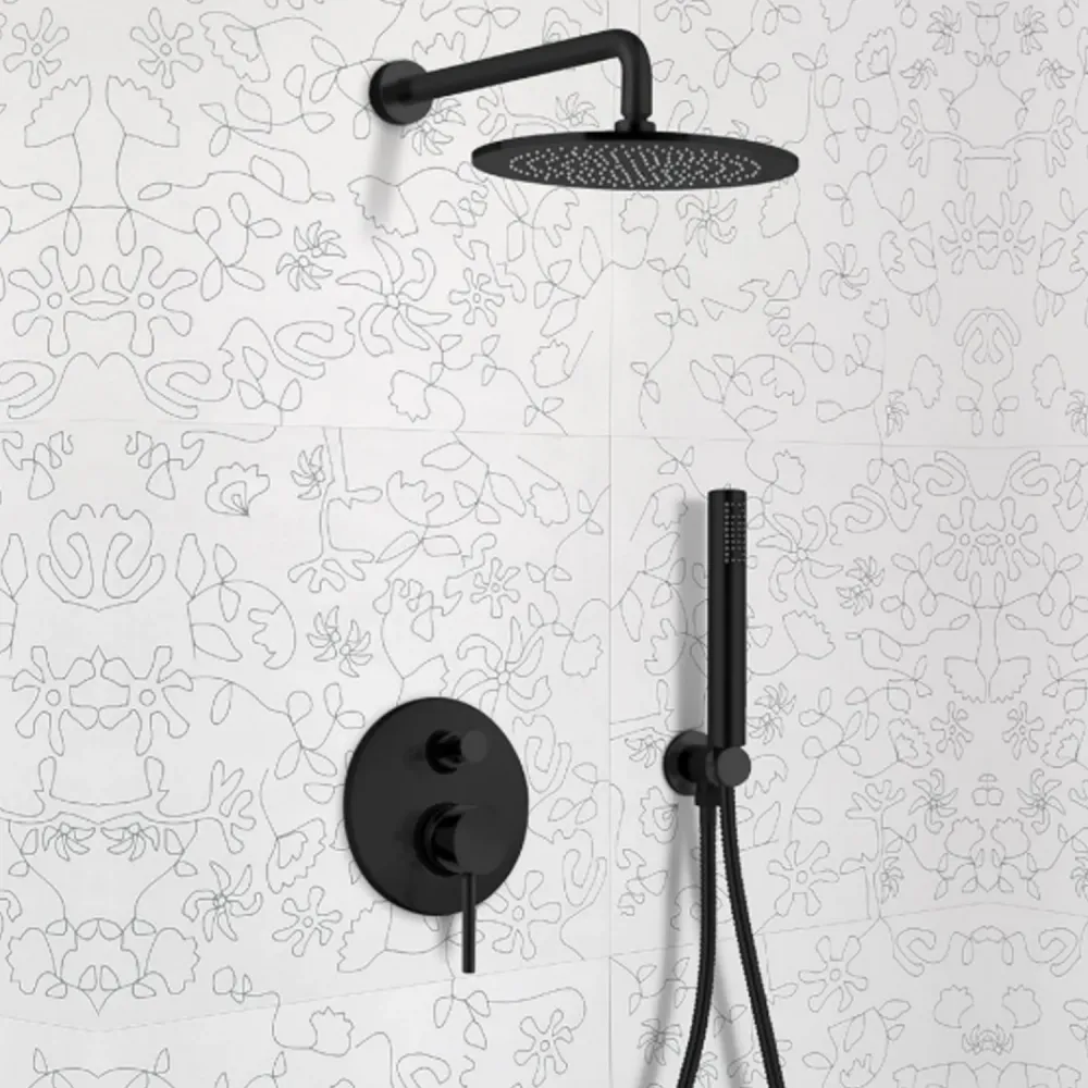 Kit de ducha + cabezal cilíndrico en latón negro mate serie minimalista Keller Taps