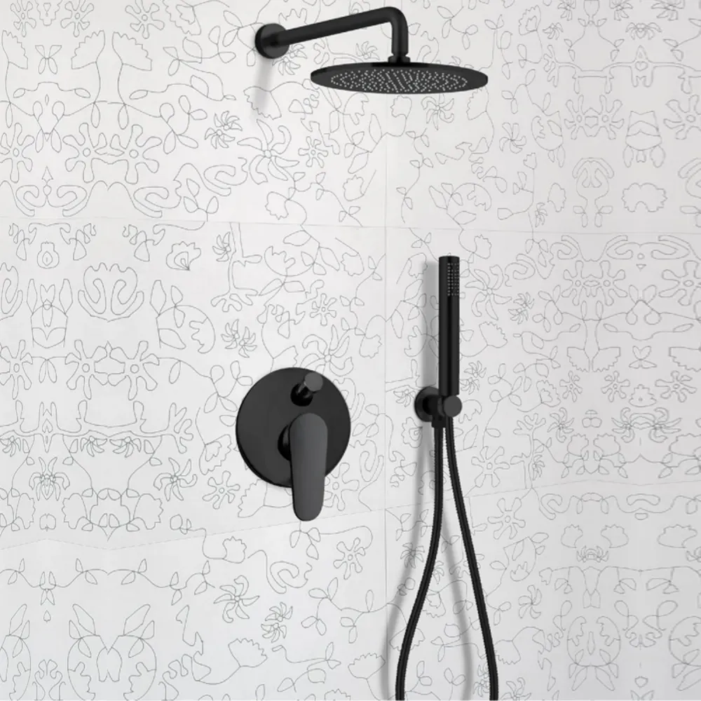 Kit de ducha + rociador cilíndrico en latón negro mate serie invierno Keller Taps