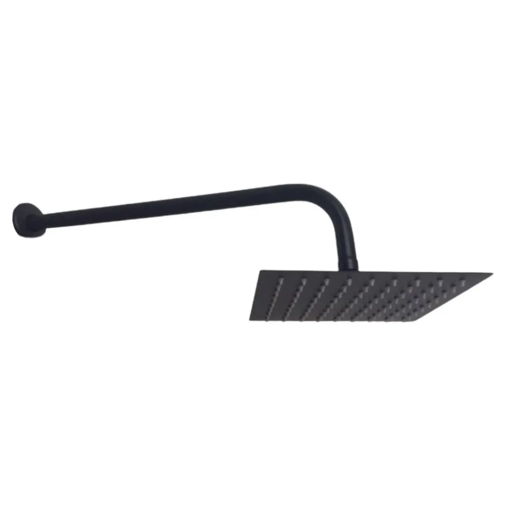 Regadera de Ducha Cuadrada Ultradelgada de 8" con Tubo de 50CM en Negro Mate