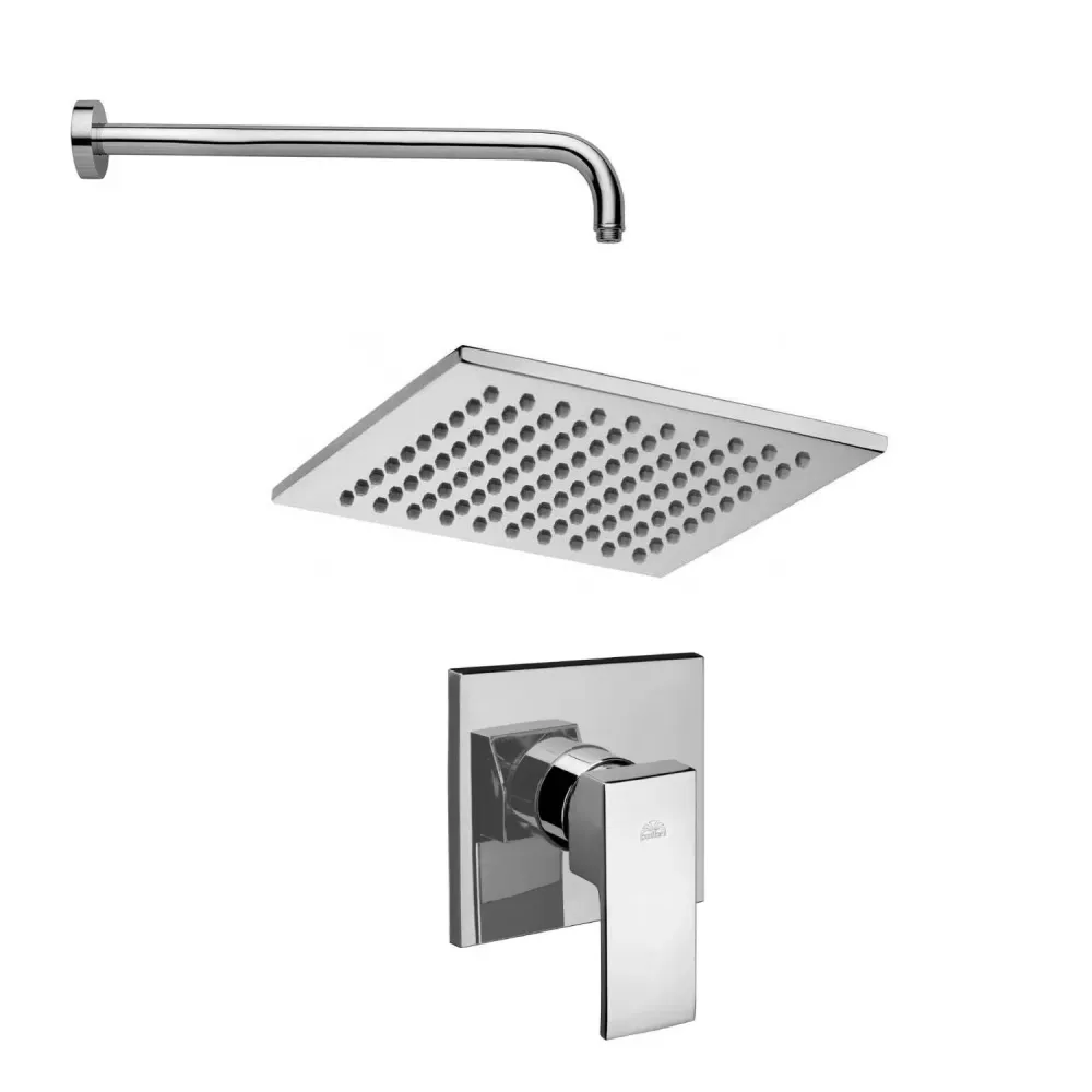 Set de cabezal de ducha anticalcáreo con brazo redondo y mezclador empotrado Level Cromo Paffoni