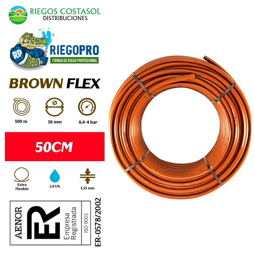 Tuberí Autocompensante Marrón 50cm 100 Metros. Brownflex.