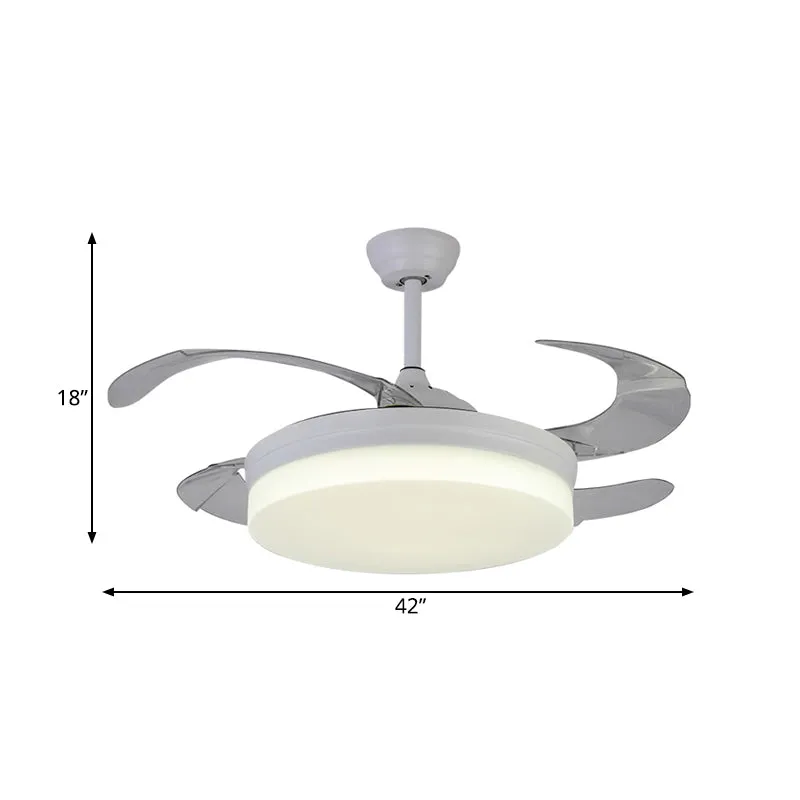 Sistema NFT Ventilatore sospensione rotondo minimalista da 42" con illuminazione LED acrilico semi-incasso bianco con 4 pa...