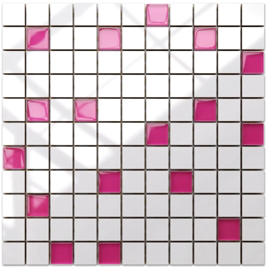 Mosaico ceramica su rete con inserti di vetro per bagno o cucina 30 cm x 30 cm - Nieve Peony