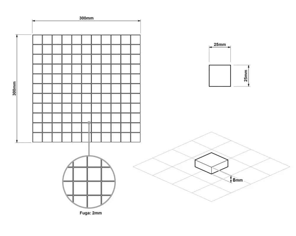 Mosaico ceramica su rete per bagno o cucina 30 cm x 30 cm - Geometric 11 White ónix | Previene Algas |