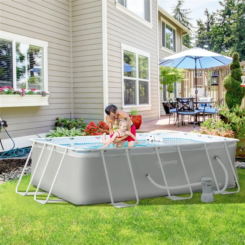Piscina rectangular Outsunny con depuradora 4200L gris 80x340x215 cm en Cubo de 5 kg