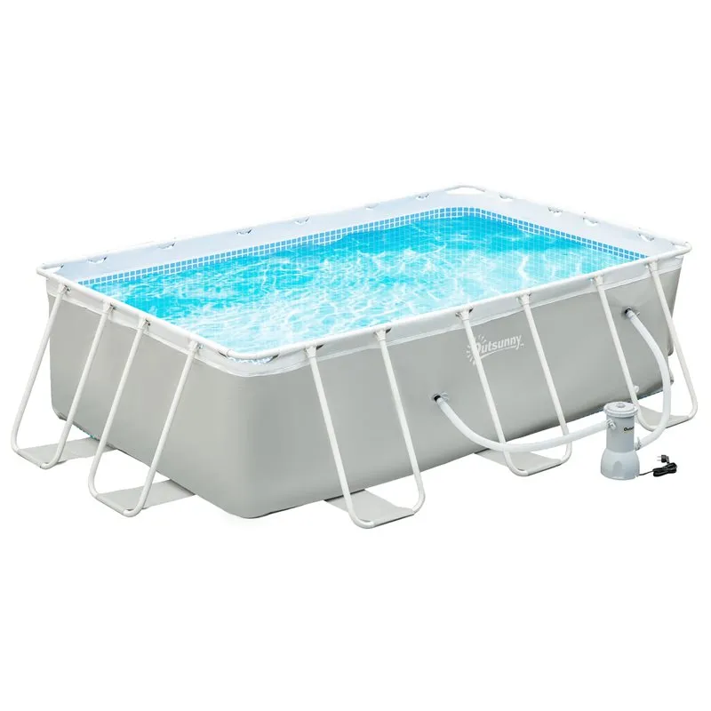 Piscina rectangular Outsunny con depuradora 4200L gris 80x340x215 cm en Cubo de 5 kg
