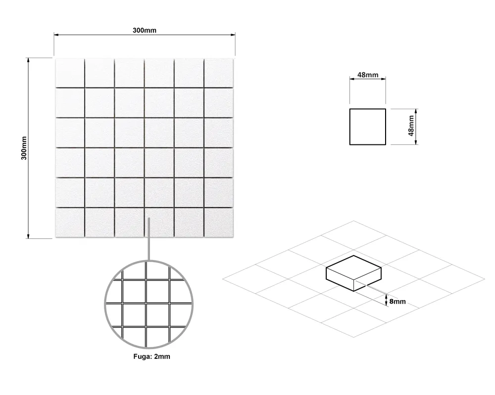 Profesional Certificado Mosaico gres su rete per bagno o cucina 30 cm x 30 cm - Big nieve cubes
