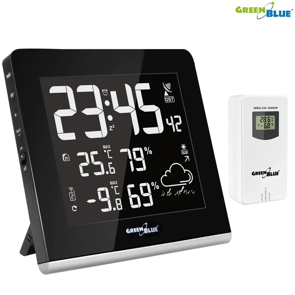 Estación meteorológica inalámbrica GreenBlue GB151 DCF LCD VA higrómetro temperatura exterior interior Sensor con Medición...