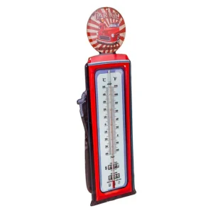 Termometro de pared de metálico rojo 47,5x15x1h cm en Caja de Madera