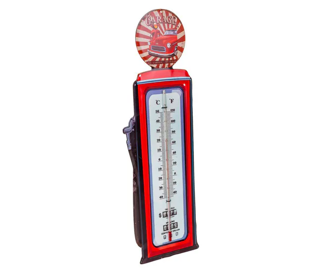 Termometro de pared de metálico rojo 47,5x15x1h cm en Caja de Madera