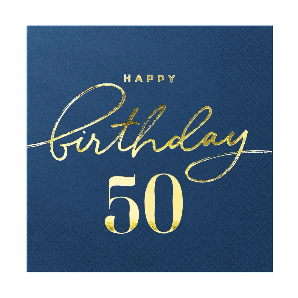 Bomba para Estanque Servilletas Happy Birthday 50 azul marino 10 uds.