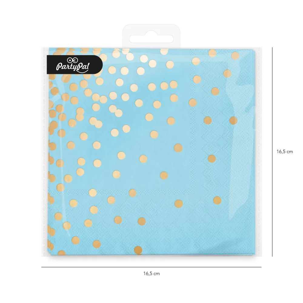 Kit de Oxigenación servilletas azules con lunares dorados 10 uds.