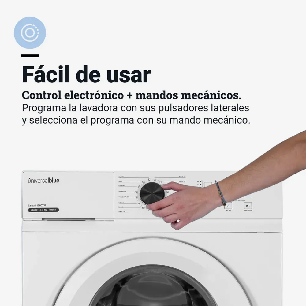 Lavadora Santorini 7007W Para todo tipo Blue 7kg 1200 rpm 16 programas E blanco 85 cm