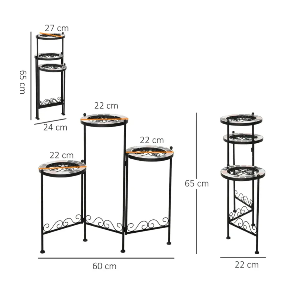 Celosí de Metal Soporte para plantas Outsunny 3 estantes negro 65x60x22 cm