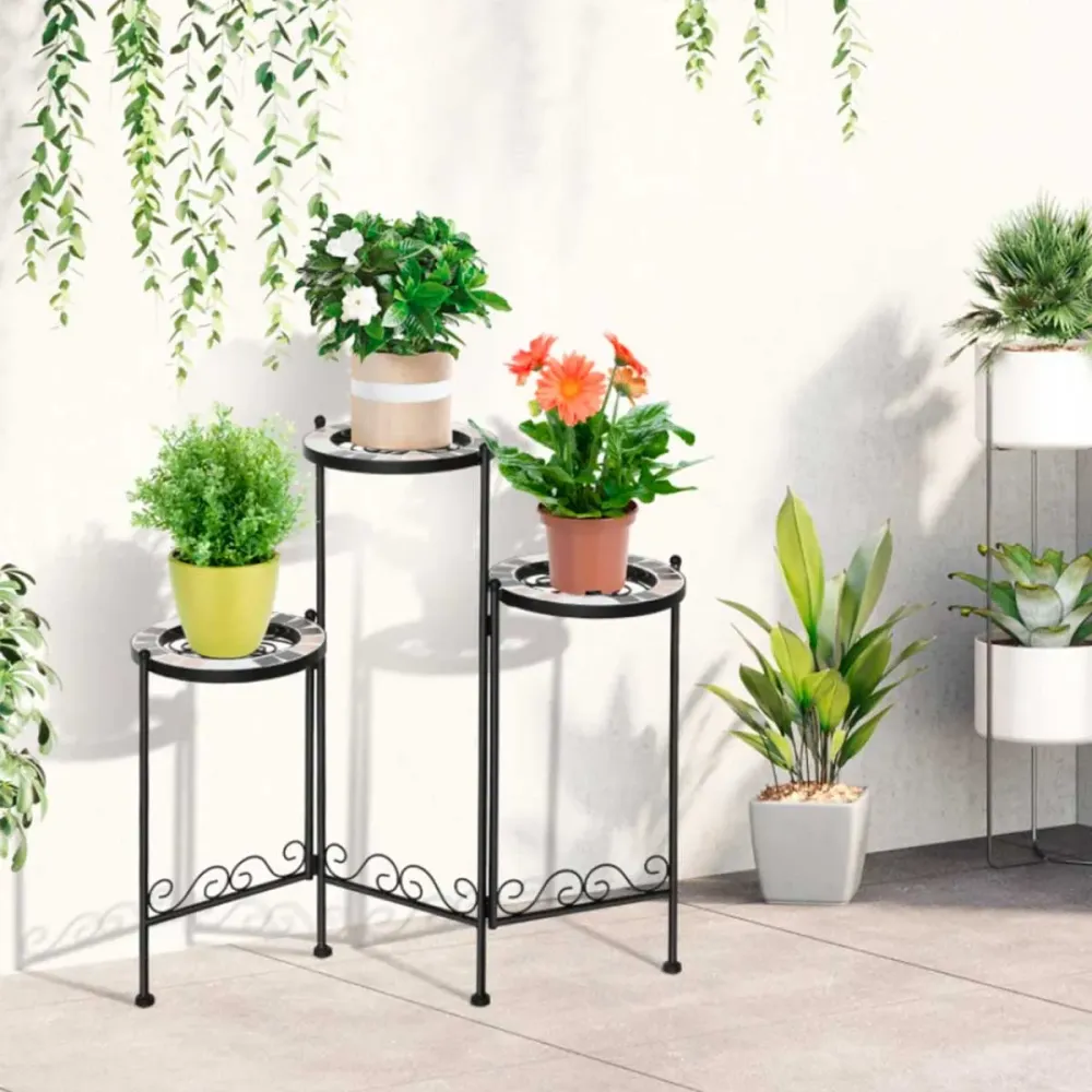 Celosí de Metal Soporte para plantas Outsunny 3 estantes negro 65x60x22 cm