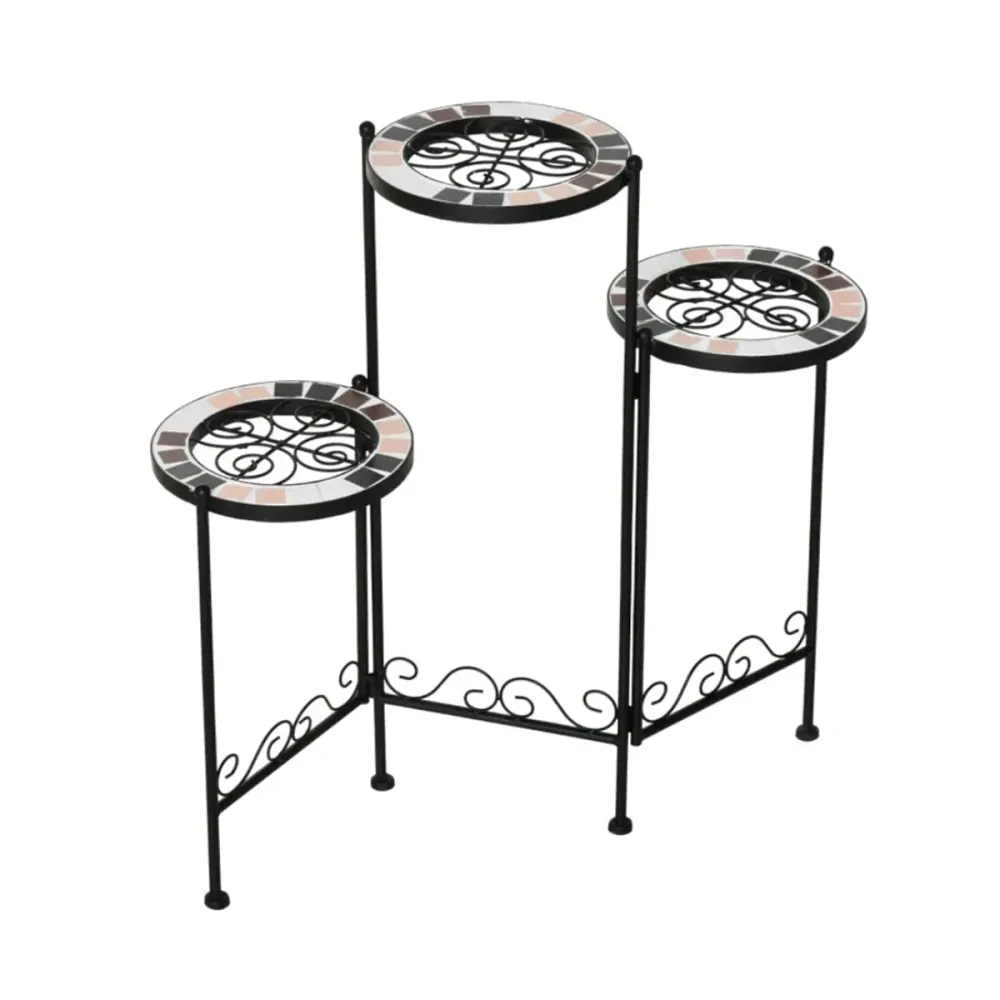 Celosí de Metal Soporte para plantas Outsunny 3 estantes negro 65x60x22 cm