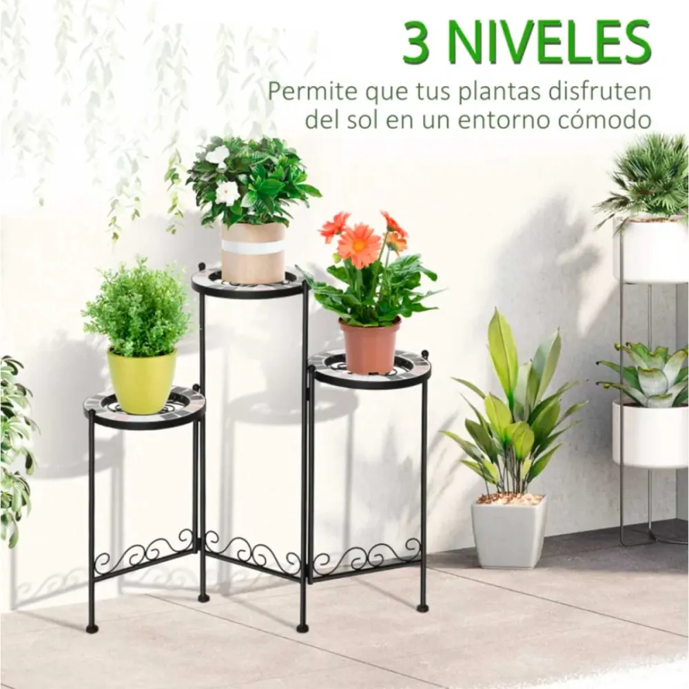 Celosí de Metal Soporte para plantas Outsunny 3 estantes negro 65x60x22 cm
