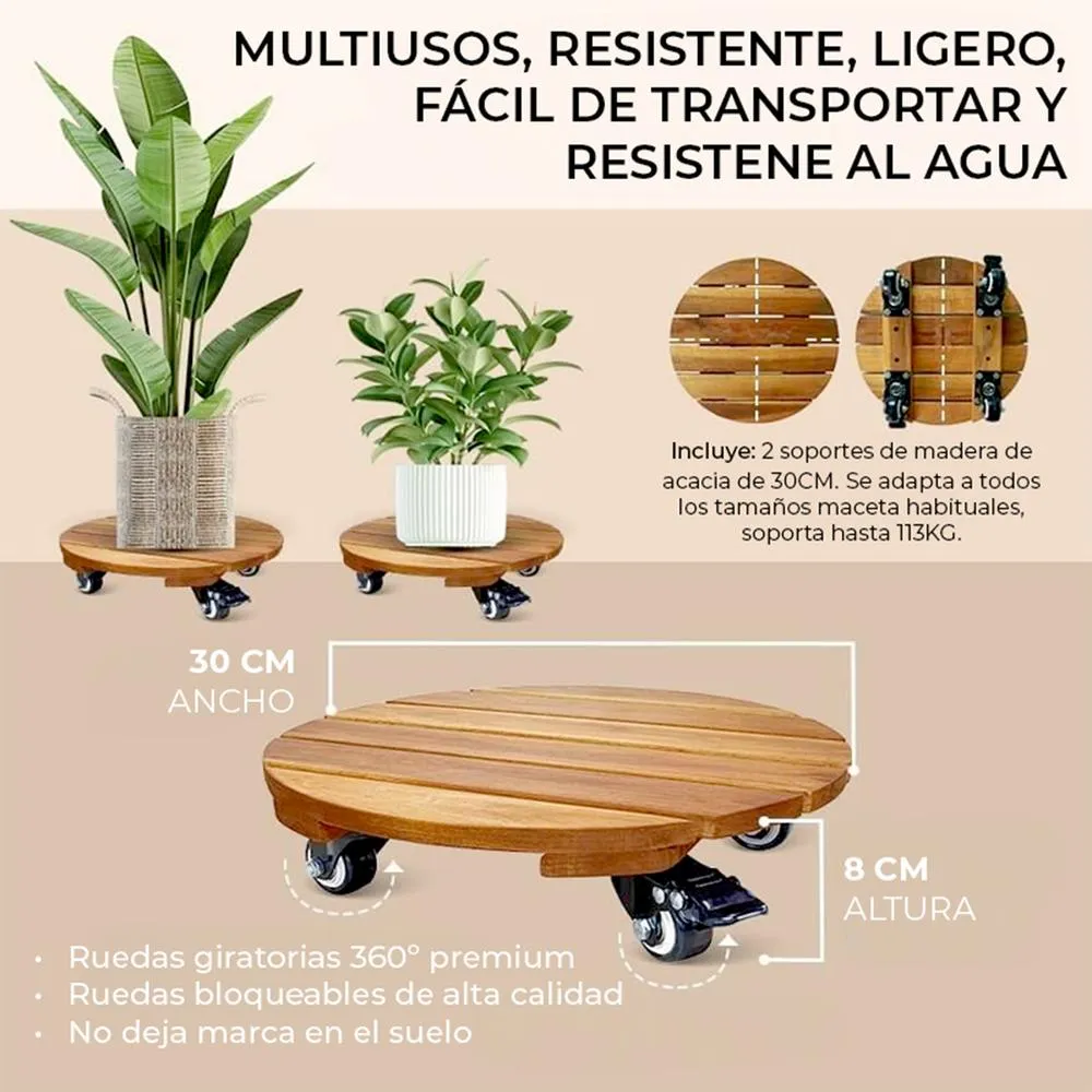 Sistema de Guí Yoevu - soporte con ruedas para plantas 30x30x8cm, soporte para macetas