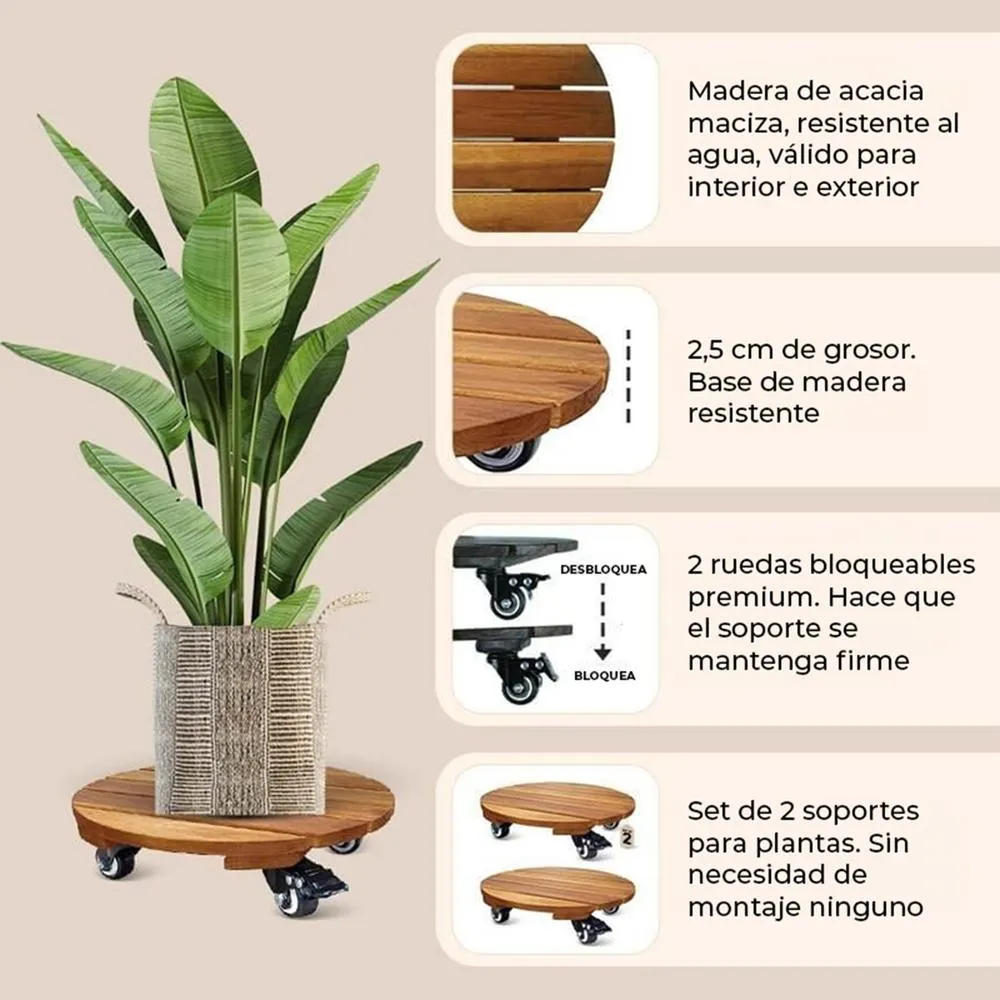 Sistema de Guí Yoevu - soporte con ruedas para plantas 30x30x8cm, soporte para macetas