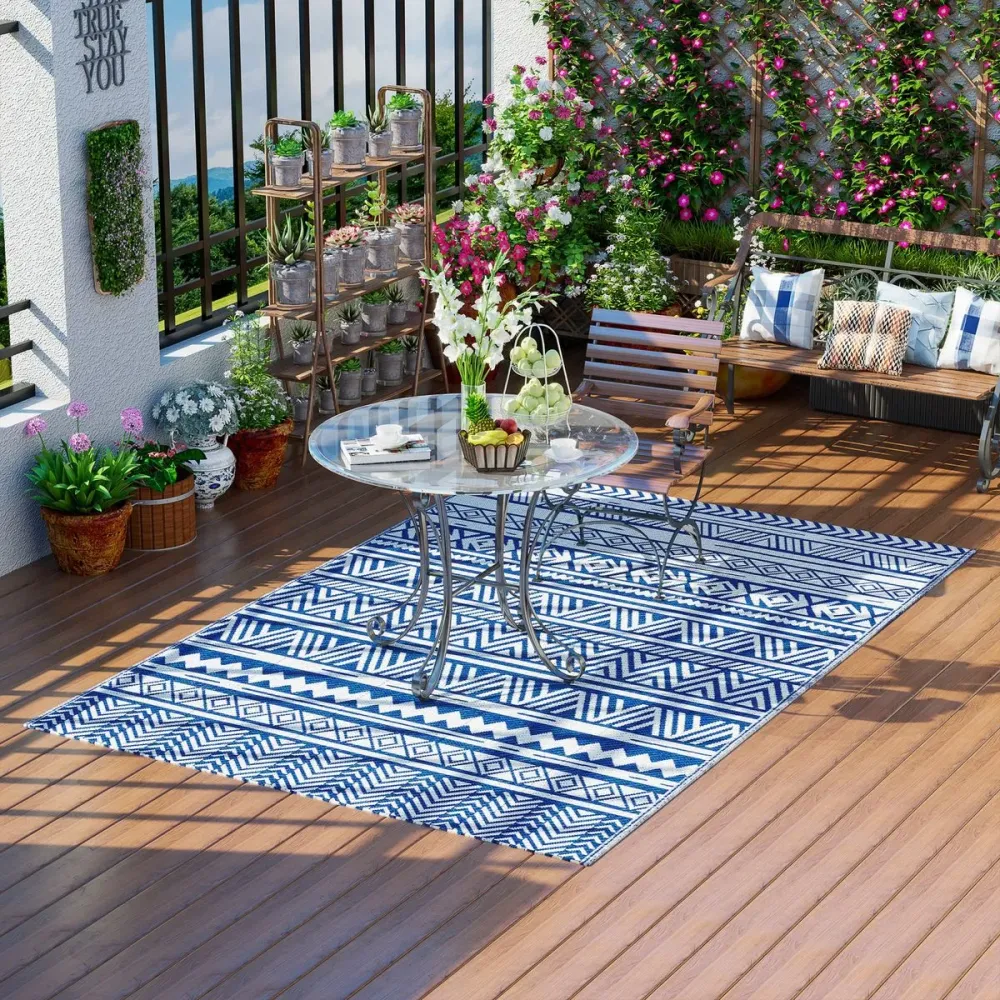 Alfombra Folk Outsunny para exterior bidireccional 152x243 cm Apto para Lavado Presión