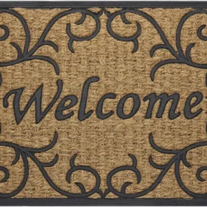 Felpudo Raspador Vines Design Welcome Coco Felpudo, Beige-Negro, 18x30