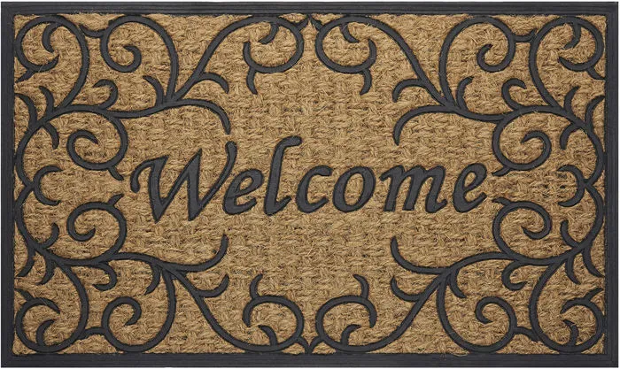 Felpudo Raspador Vines Design Welcome Coco Felpudo, Beige-Negro, 18x30