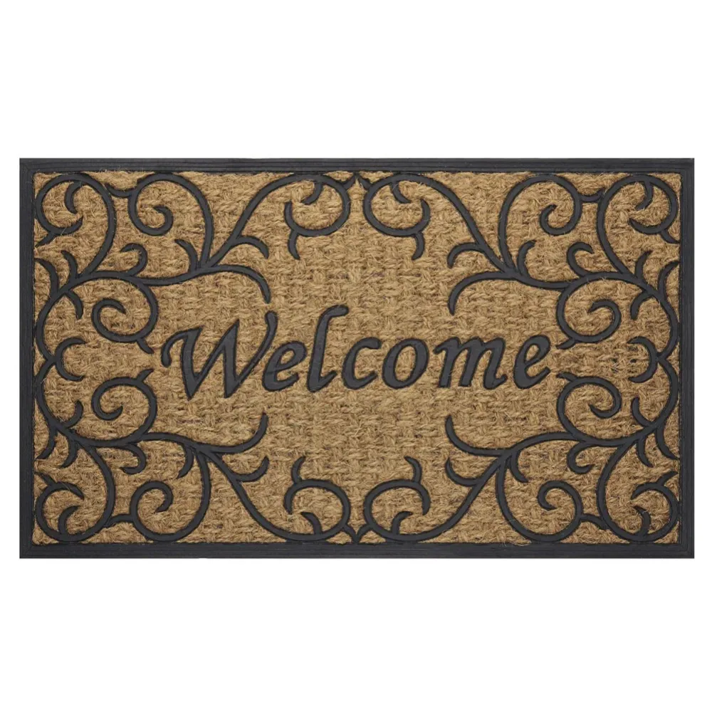 Felpudo Raspador Vines Design Welcome Coco Felpudo, Beige-Negro, 18x30
