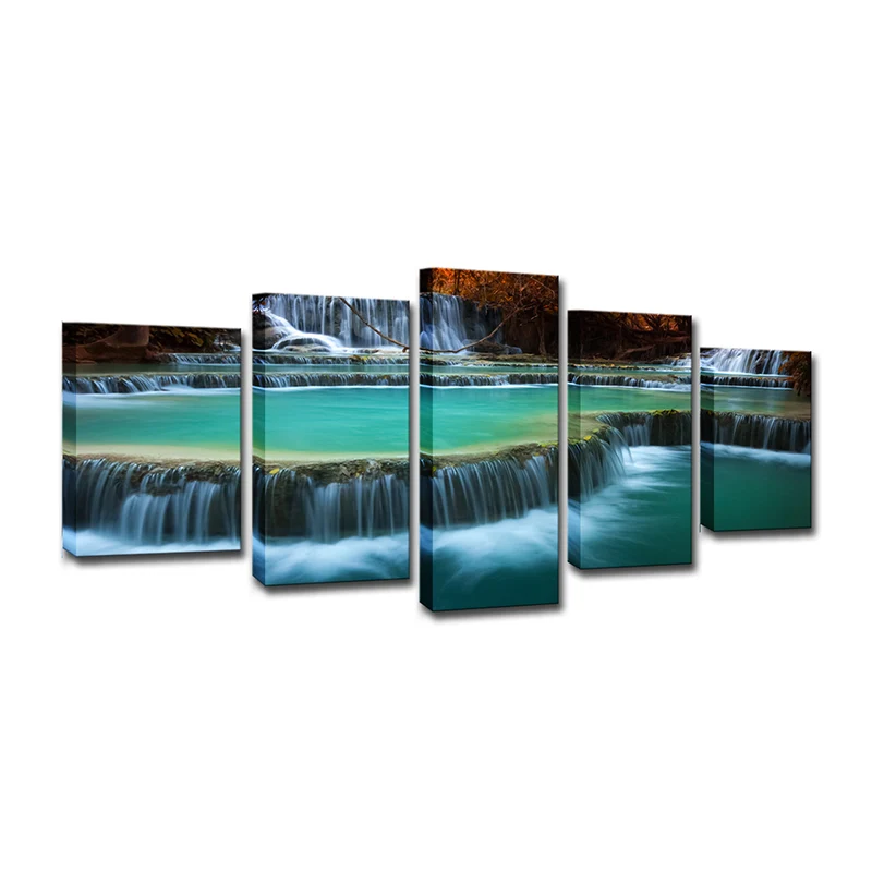 Aqua Cascade Spring Water Lona Art Decoración de pared de varias piezas para sala de estar Aguamarina