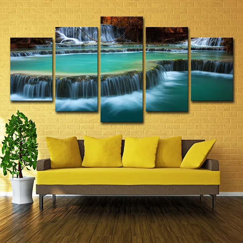 Aqua Cascade Spring Water Lona Art Decoración de pared de varias piezas para sala de estar Aguamarina
