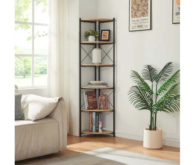 Estanterí para plantas Ulfborg con 6 estantes metal/aglomerado 160x30x30 cm - Efecto madera Negro | Kit Completo de Instal...